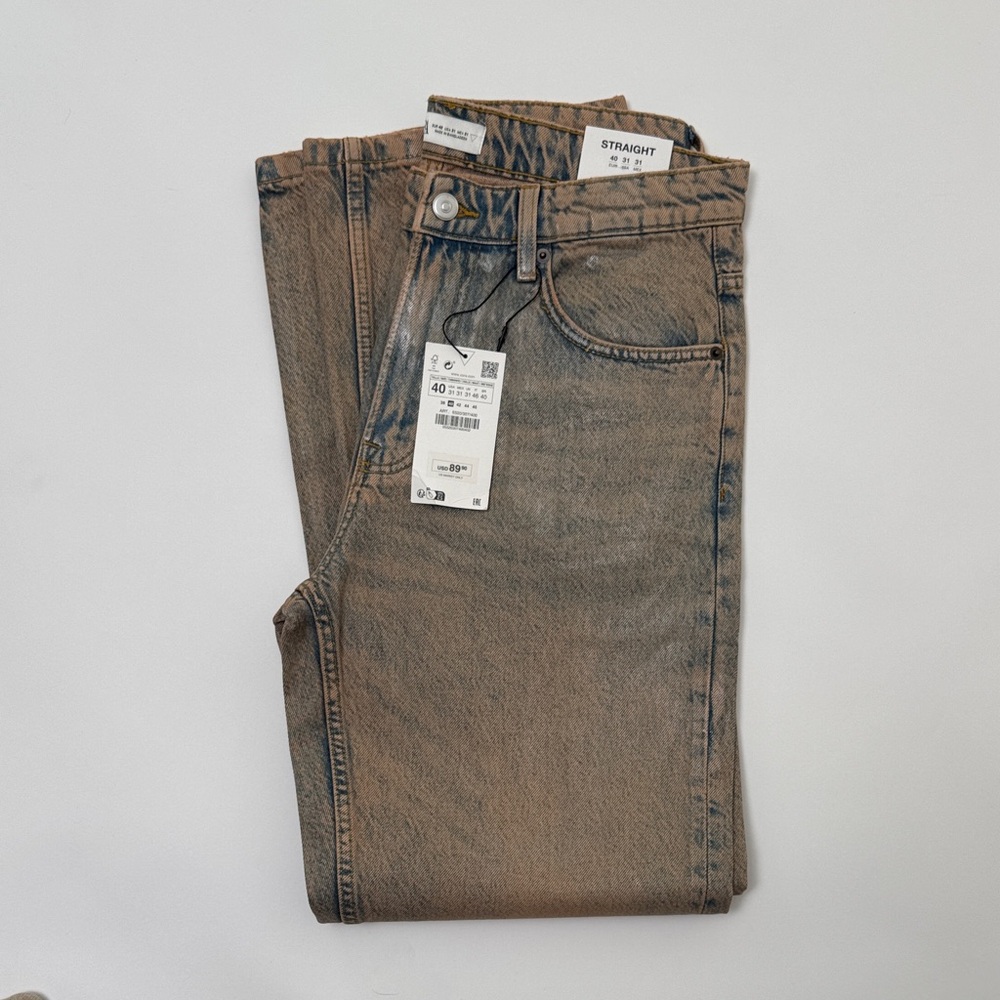 NWT Zara Straight Fit Jeans | Size 31 | Coated Overdyed Denim - Picture 3 of 9